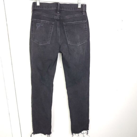 Gap Jeans Women 24 00 Cheeky High Rise Straight Ripped KNee Raw Hem Washed Black - Picture 7 of 10